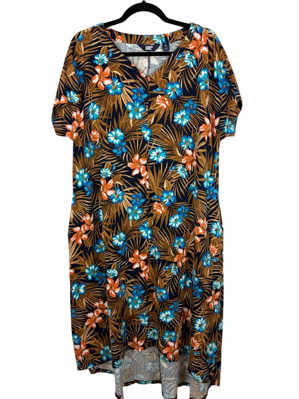 Lands’ End Tropical Floral Cotton Blend T-Shirt Dress Cover Up Medium